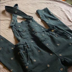 Free people skinny black overalls